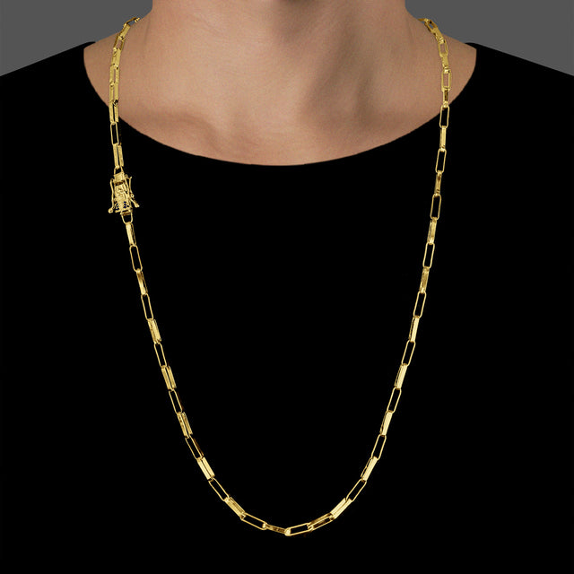 Corrente Elo Chapado Fecho Especial Nossa Senhora (4mm) - 60cm ou 70cm - Banhado a Ouro 18K