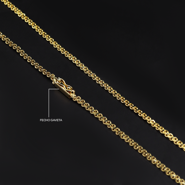Corrente Elo Cadeado Duplo (3mm) - 60cm ou 70cm - Banhado a Ouro 18K