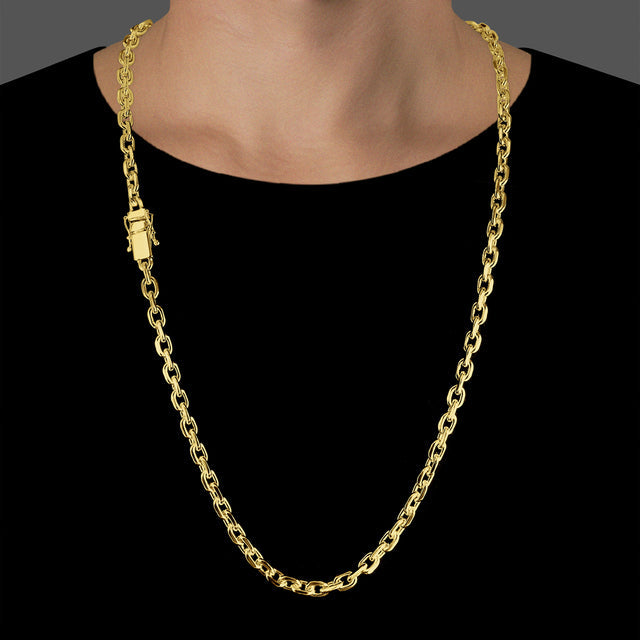 Corrente Elo Cadeado (6mm) - 60cm ou 70cm - Banhado a Ouro 18K