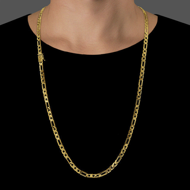 Corrente 3 Por 1 Achatada (5mm) - 60cm ou 70cm - Banhado a Ouro 18K