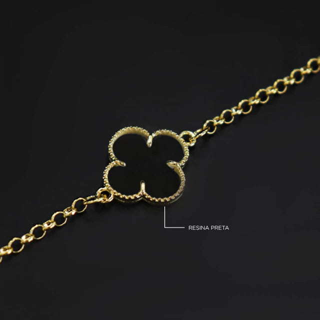 Corrente Trevo Preto 3 - 60cm e 70cm - Banhado a Ouro 18K