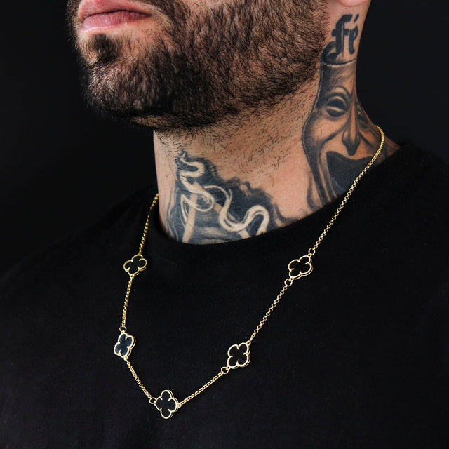 Corrente Trevo Preto 3 - 60cm e 70cm - Banhado a Ouro 18K
