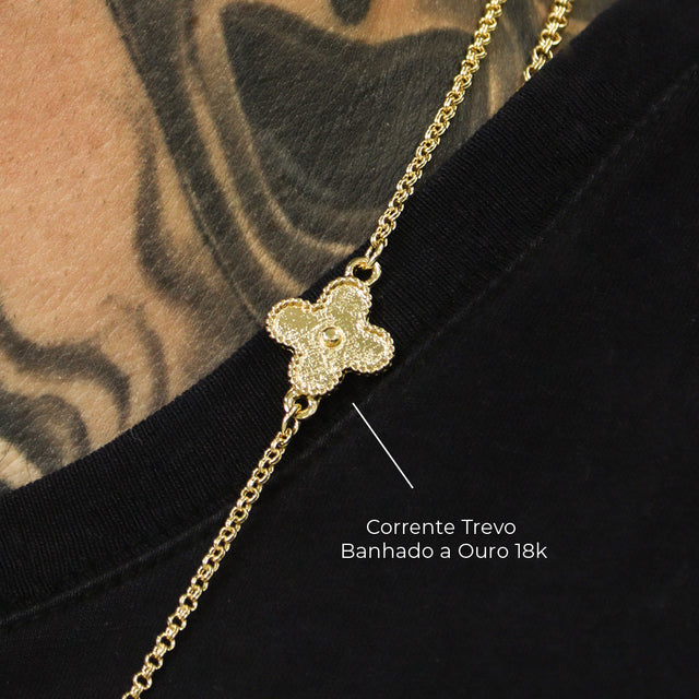 Corrente Trevo Dourado - 70cm e 60cm - Banhado a Ouro 18K