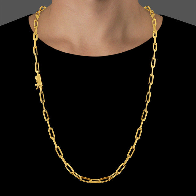 Corrente Elo Cadeado Fino (5,5mm) - 60cm ou 70cm - Banhado a Ouro 18K