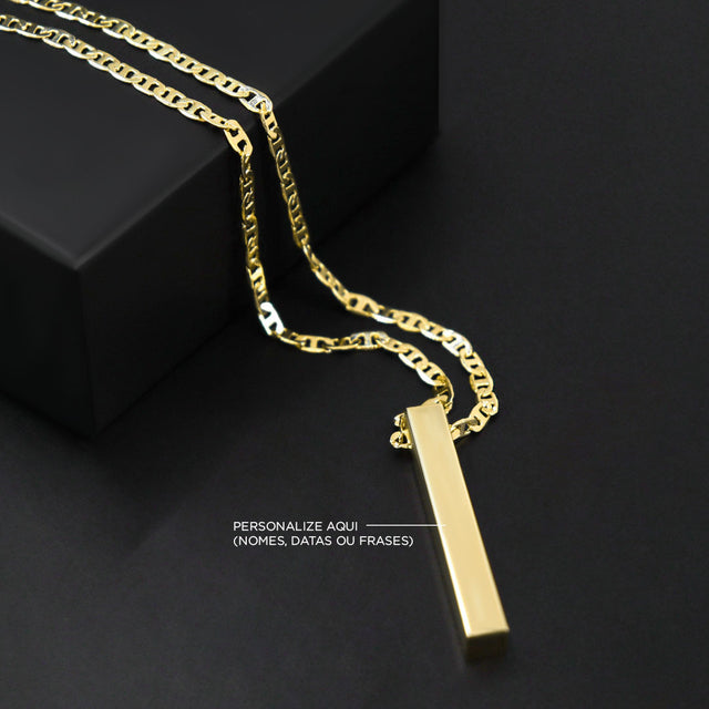 Corrente Piastrini com Pingente Personalizável (3mm) - 70cm - Banhado a Ouro 18K