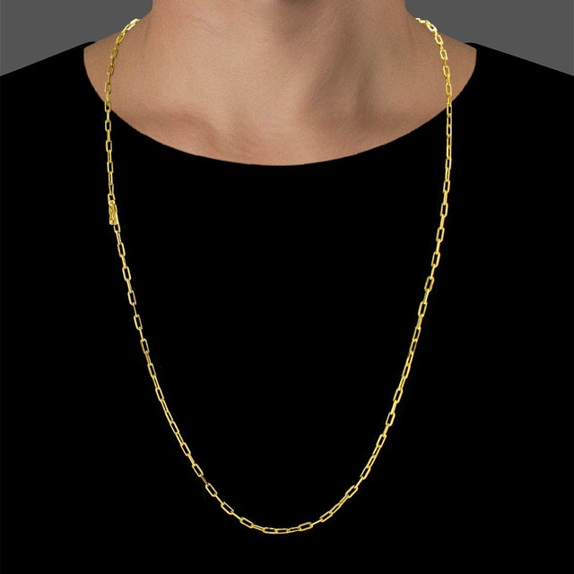 Corrente Elo Cadeado Fino (3mm) - 60cm ou 70cm - Banhado a Ouro 18K