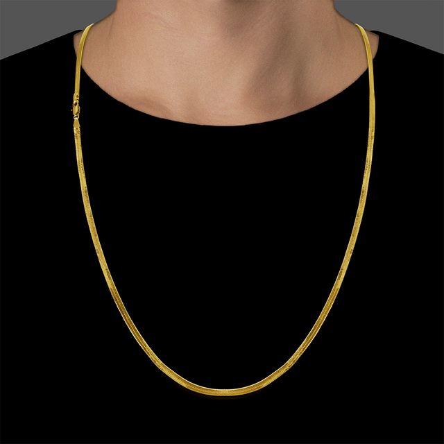 Corrente Flat Fita (3mm) - 60cm ou 70cm - Banhado a Ouro 18K