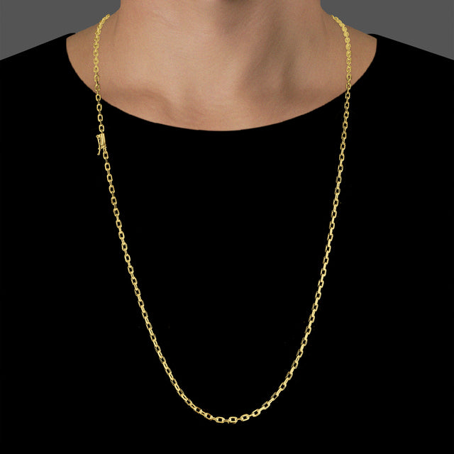 Corrente Elo Cadeado (3mm) - 60cm ou 70cm - Banhado a Ouro 18K