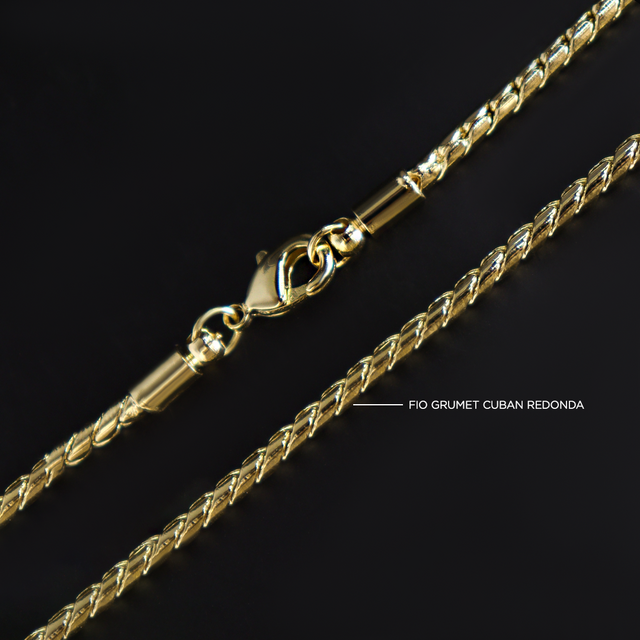 Corrente Grumet Cuban Redonda (2.5mm) - 60cm ou 70cm - Banhado a Ouro 18K