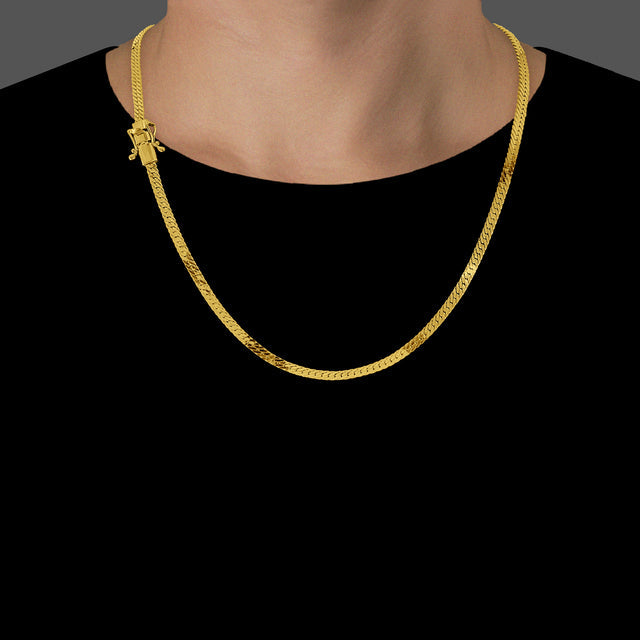 Corrente Grumet Especial Flat (4mm) - 50cm, 60cm ou 70cm - Banhado a Ouro 18K