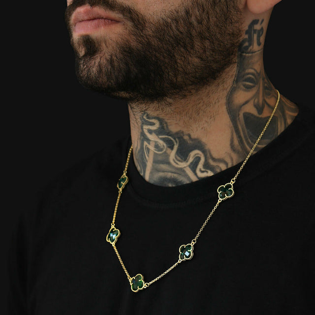 Corrente Trevo Verde - 60cm - Banhado a Ouro 18K