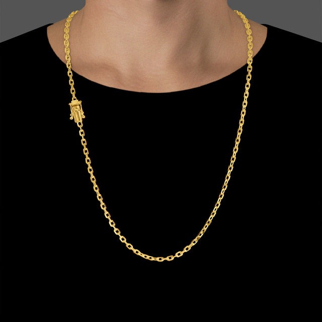 Corrente Elo Cadeado (3,5mm) - 50cm, 60cm ou 70cm - Banhado a Ouro 18K