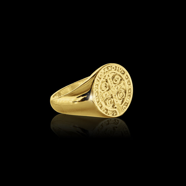 Anel Medalha São Bento 2 - Banhado a Ouro 18K