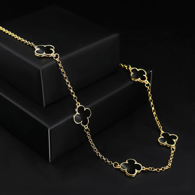 Corrente Trevo Preto 3 - 60cm e 70cm - Banhado a Ouro 18K