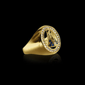 Anel Oval Nossa Senhora Cravejado - Banhado a Ouro 18K