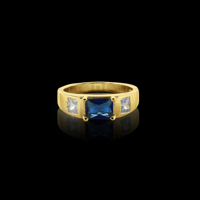 Anel Pedra Azul Cravejado - Banhado a Ouro 18K