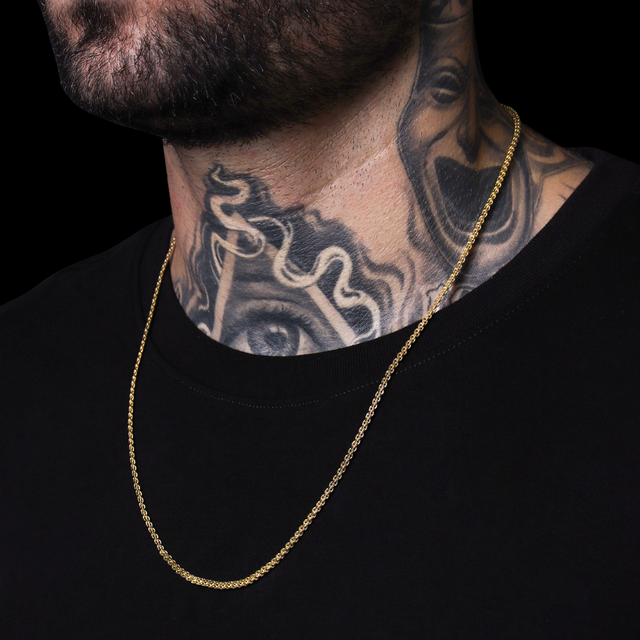 Corrente Elo Cadeado Duplo (3mm) - 60cm ou 70cm - Banhado a Ouro 18K