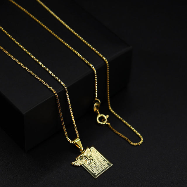 Corrente Veneziana (1mm) - 70cm + Pingente Pomba da Paz Pai Nosso - 1,5cm - Banhado a Ouro 18K