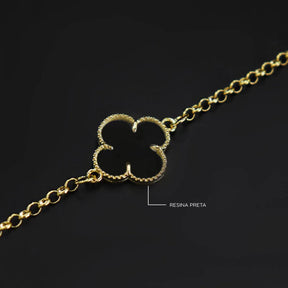 Corrente Trevo Preto 3 - 60cm e 70cm - Banhado a Ouro 18K