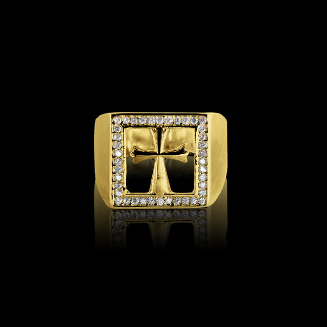 Anel Cruz Cravejado - Banhado a Ouro 18K