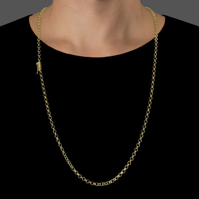 Corrente Elo Português (3mm) - 60cm ou 70cm - Banhado a Ouro 18K