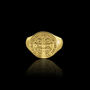 Anel Medalha São Bento 2 - Banhado a Ouro 18K