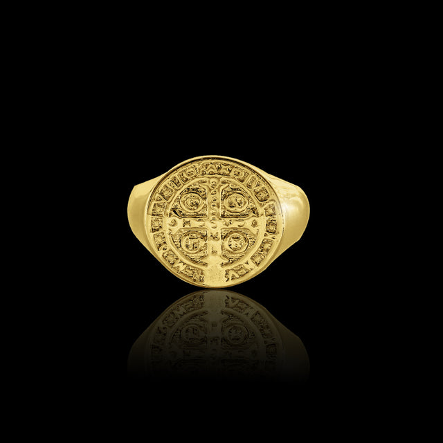Anel Medalha São Bento 2 - Banhado a Ouro 18K