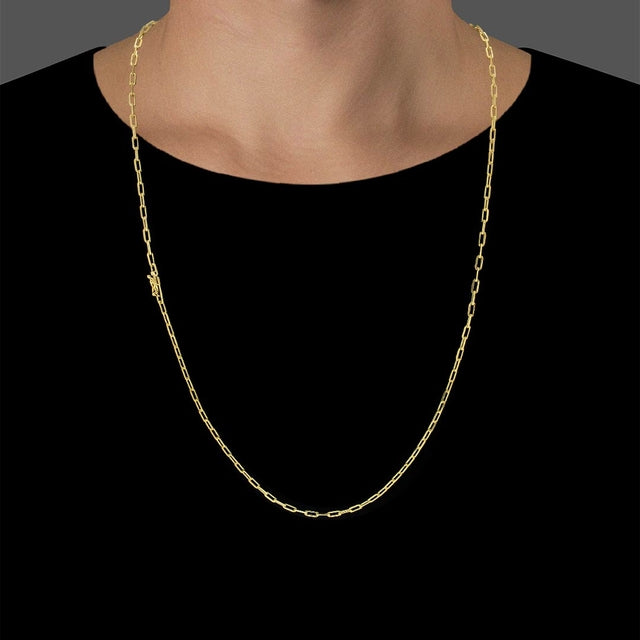 Corrente Elo Cadeado Fino (3mm) - 60cm ou 70cm - Banhado a Ouro 18K