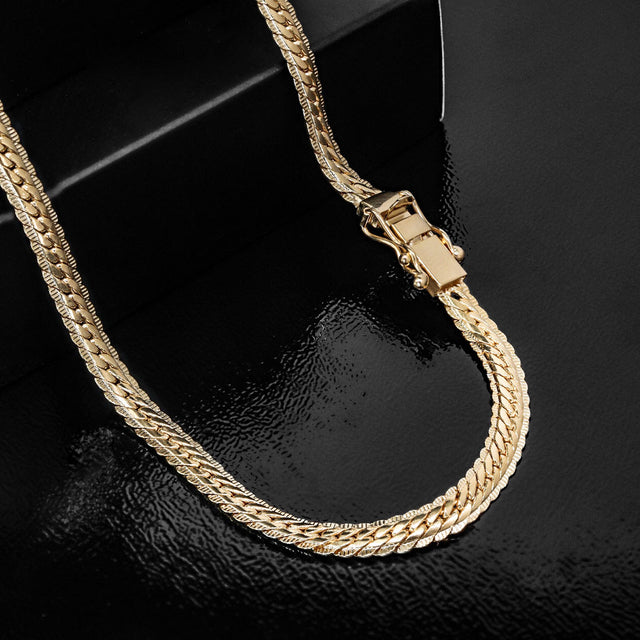 Corrente Grumet Flat Detalhada (6mm) - 60cm ou 70cm - Banhado a Ouro 18K