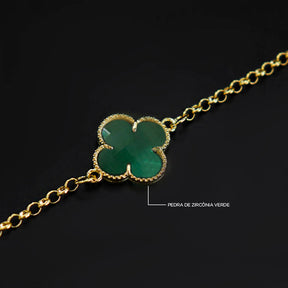 Corrente Trevo Verde - 60cm - Banhado a Ouro 18K