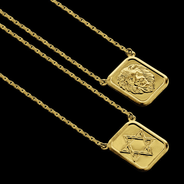 Escapulário Elo Chapado Leão/Estrela de Davi - 70cm - Banhado a Ouro 18K