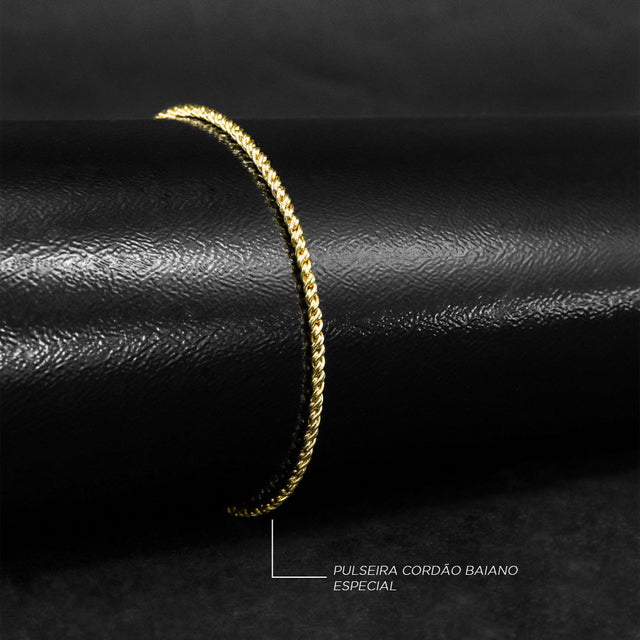 Pulseira Cordão Baiano Especial (2,5mm) - 21cm - Banhado a Ouro 18K