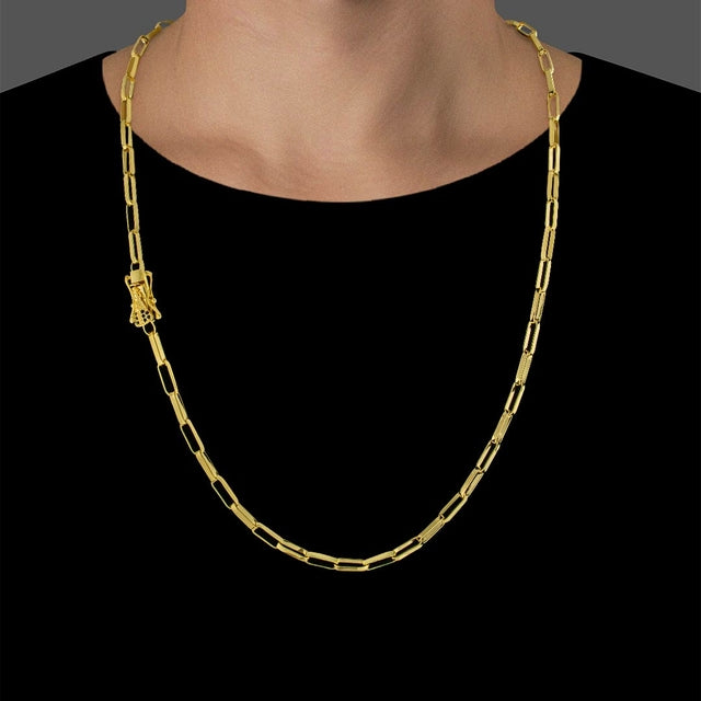 Corrente Elo Chapado Fecho Especial Nossa Senhora (4mm) - 60cm ou 70cm - Banhado a Ouro 18K