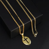Corrente Grumet Dupla (1,5mm) - 60cm + Pingente Cruz Vazada - 2x1,5cm - Banhado a Ouro 18K