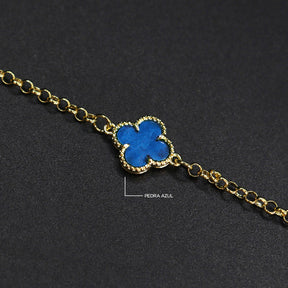 Corrente Trevo Mini Azul - 60cm e 70cm - Banhado a Ouro 18K