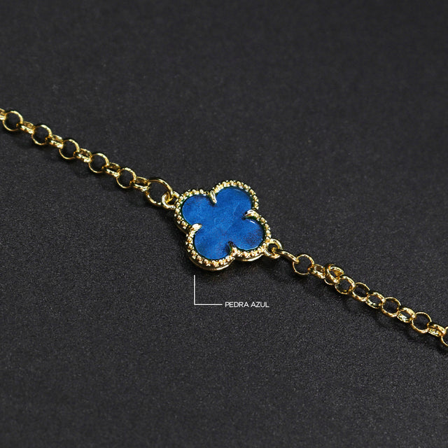 Corrente Trevo Mini Azul - 60cm e 70cm - Banhado a Ouro 18K