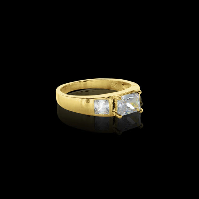 Anel Pedra Cristal Cravejado - Banhado a Ouro 18K