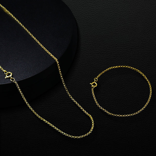 CORRENTE ELO PORTUGUÊS (2mm) - 60cm ou 70cm + PULSEIRA ELO PORTUGUÊS (1,5mm) - 19cm ou 21cm - BANHADO A OURO 18K