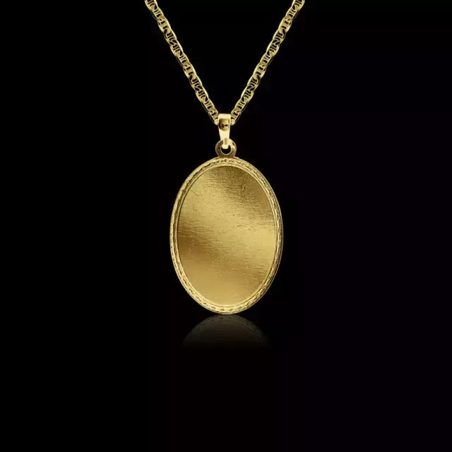 Corrente Piastrini (2mm) 60cm + Pingente Oval Moldura 1 Personalize - 3,5x2,5cm - Banhado a Ouro 18K