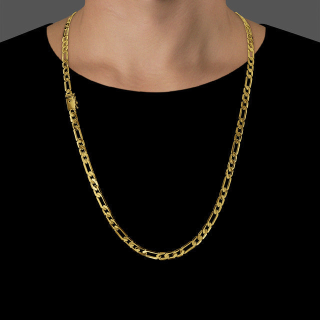 Corrente 3 Por 1 Achatada (5mm) - 60cm ou 70cm - Banhado a Ouro 18K