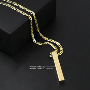 Corrente Piastrini com Pingente Personalizável (3mm) - 70cm - Banhado a Ouro 18K