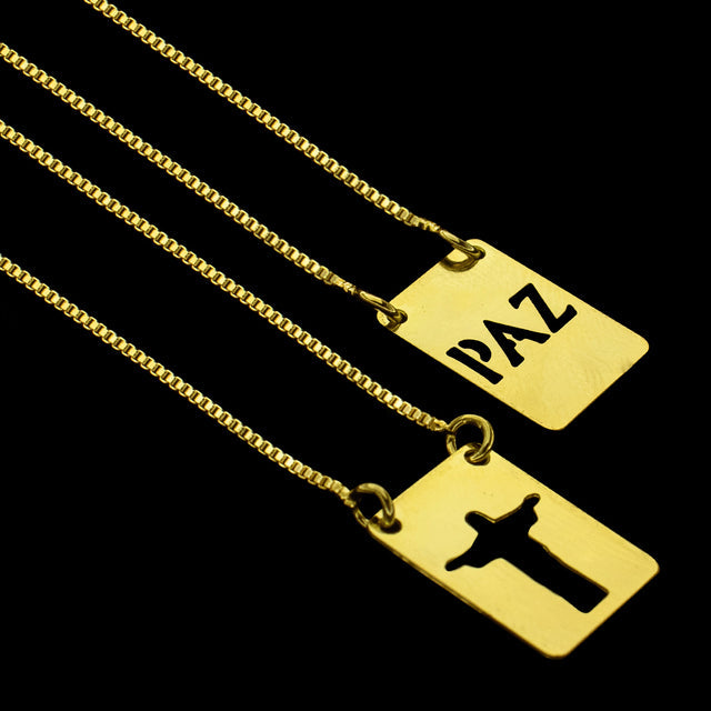 Escapulário Veneziana Cristo Redentor/Paz - 70cm - Banhado a Ouro 18K
