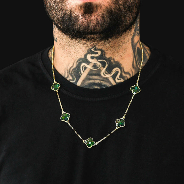 Corrente Trevo Verde - 60cm - Banhado a Ouro 18K