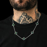 Corrente Trevo Verde - 60cm - Banhado a Prata 925