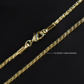 Corrente Grumet Cuban Redonda (2.5mm) - 60cm ou 70cm - Banhado a Ouro 18K