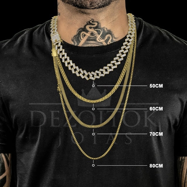Corrente Elo Português (3mm) - 60cm ou 70cm - Banhado a Ouro 18K