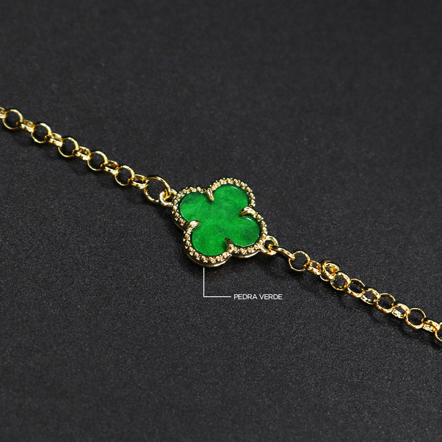 Corrente Trevo Mini Verde - 50cm e 70cm - Banhado a Ouro 18K