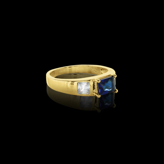 Anel Pedra Azul Cravejado - Banhado a Ouro 18K