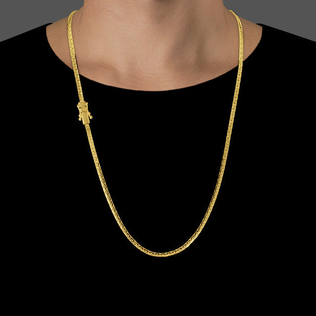 Corrente Elo Cadeado Flat (4mm) - 60cm ou 70cm - Banhado a Ouro 18K