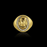 Anel Oval Jesus Cravejado - Banhado a Ouro 18K